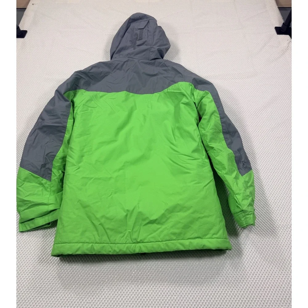 Columbia Kids L Hooded Puffer Jacket Full Zip Green/Gray Ski Winter